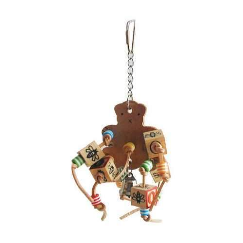 Happy Beaks Leather Bear With Abc Blocks Bird Toy