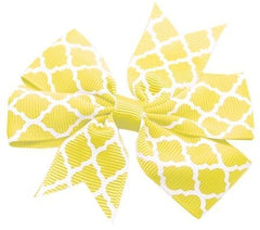 Hair Bow Quatrefoil Alligator Clip Yellow