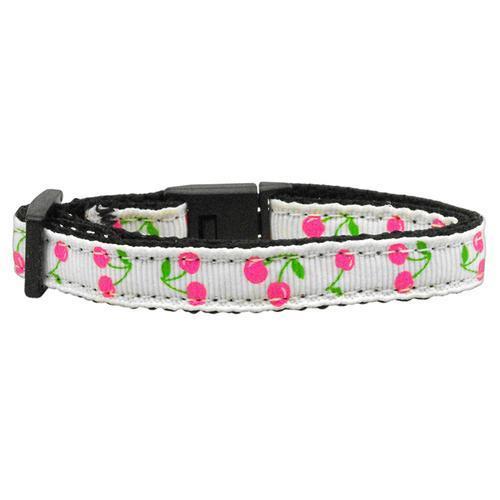 Cherries Nylon Safety Cat Collar - White