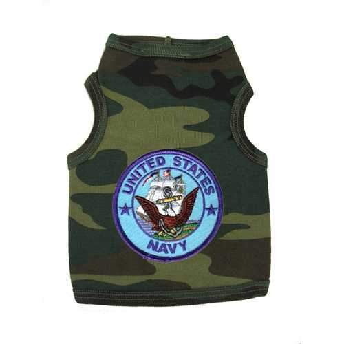 U.S. Navy Crest Dog Tank Top - Camo with Blue Patch