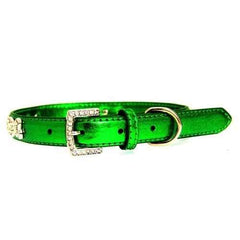 Metallic Crystal Bone Dog Collar - Emerald Green