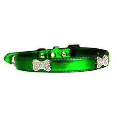 Metallic Crystal Bone Dog Collar - Emerald Green