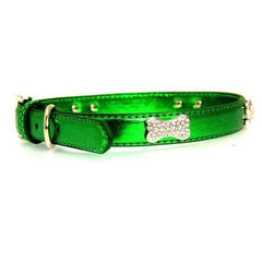 Metallic Crystal Bone Dog Collar - Emerald Green