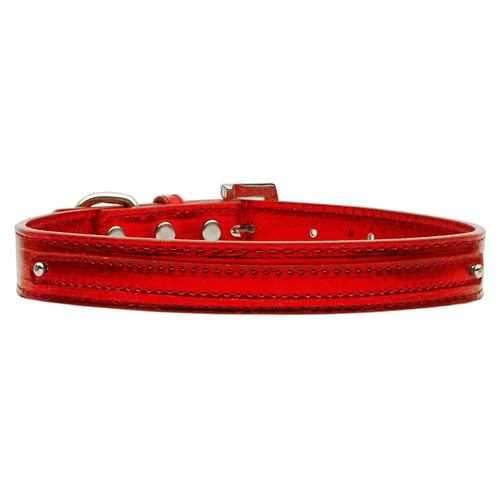 Metallic Two Tiered Dog Collar with 10MM Letter Strap - Red