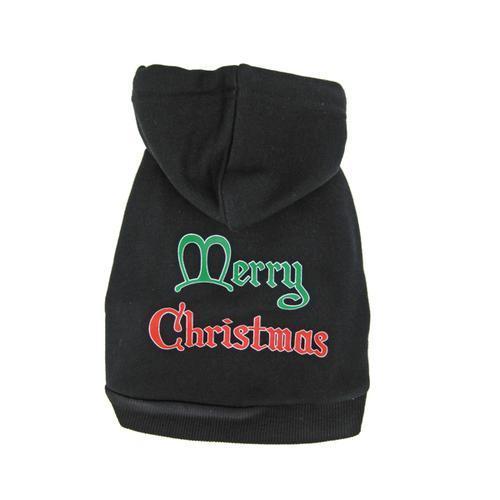 Merry Christmas Print Dog Hoodie - Black