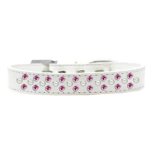 Sprinkles Pearl and Bright Pink Crystals Dog Collar - White