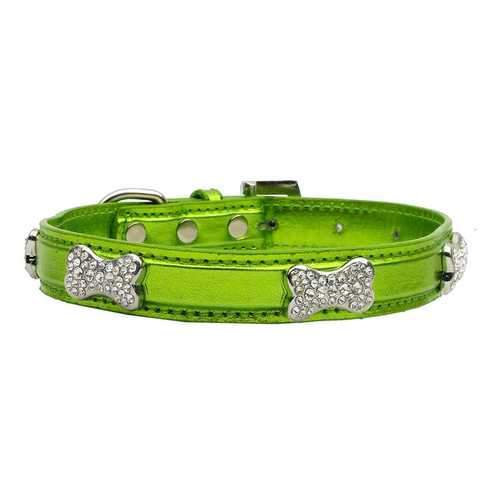 Metallic Crystal Bone Dog Collar - Lime Green