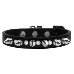 Crystals and Silver Spikes Dog Collar - Black