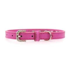 Crystals and Silver Spikes Dog Collar - Bright Pink