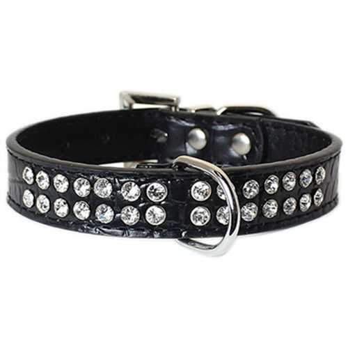 Parisian Pet Luxury Croc & Rhinestones Dog Collar - Black