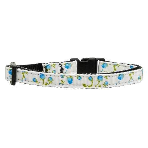 Roses Nylon Safety Cat Collar - Blue