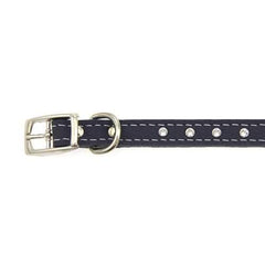 Tuscan Crystallized Leather Dog Collar by Auburn Leather - Navy Blue