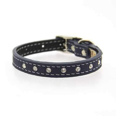 Tuscan Crystallized Leather Dog Collar by Auburn Leather - Navy Blue