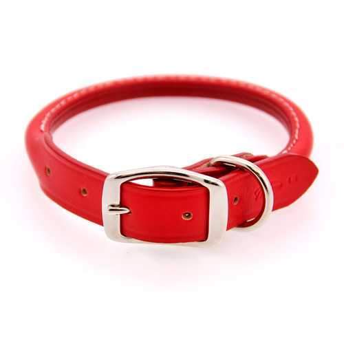 Round Leather Dog Collar by Auburn Leather - Red