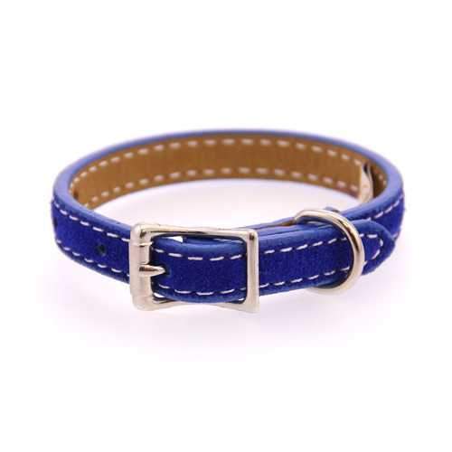 Saratoga Suede Leather Dog Collar by Auburn Leather - Blue