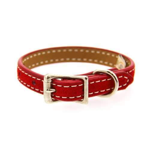 Saratoga Suede Leather Dog Collar by Auburn Leather - Red