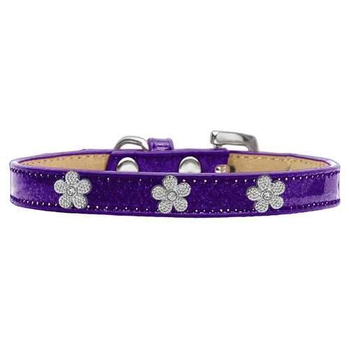 Silver Flower Widget Dog Collar - Purple Ice Cream