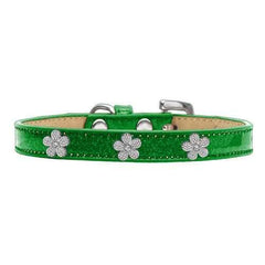 Silver Flower Widget Dog Collar - Emerald Ice Cream
