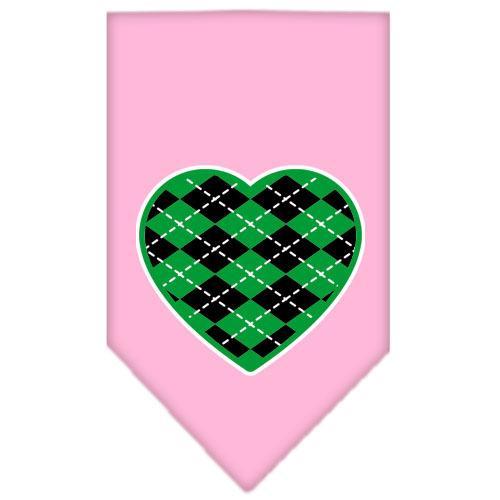 Argyle Heart Green Screen Print Bandana Light Pink Large