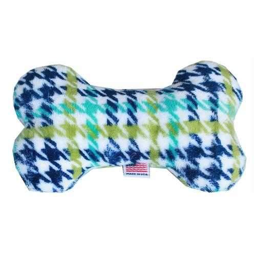 Plush Bone Dog Toy - Aqua Plaid