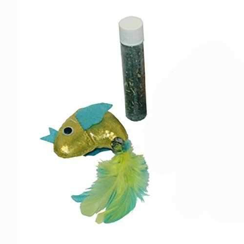 MultiPet Green Fish Cat Toy - Refillable Catnip Tube