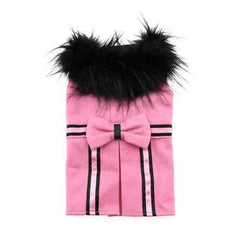 Wool Fur-Trimmed Dog Harness Coat - Pink