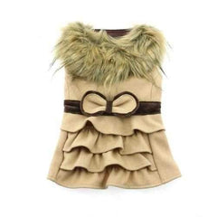 Wool Fur-Trimmed Dog Harness Coat - Camel