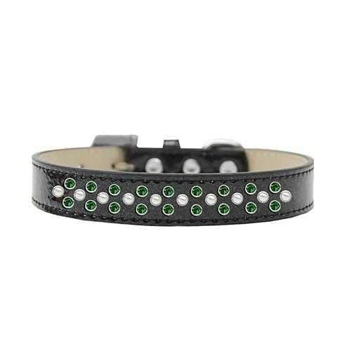 Sprinkles Ice Cream Dog Collar - Pearl and Green Crystals on Black