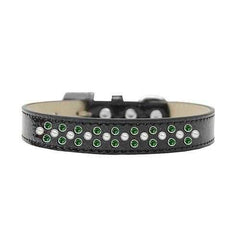 Sprinkles Ice Cream Dog Collar - Pearl and Green Crystals on Black