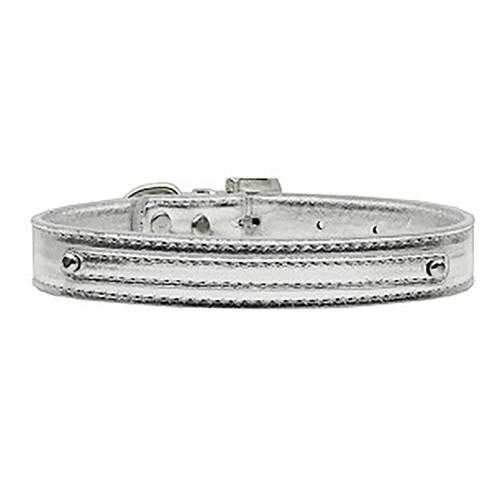 Metallic Two Tiered Dog Collar with 10MM Letter Strap - Silver