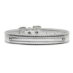 Metallic Two Tiered Dog Collar with 10MM Letter Strap - Silver