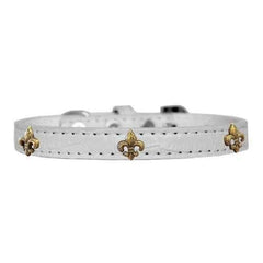 Bronze Fleur De Lis Widget Croc Dog Collar - White