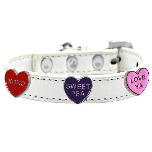 Conversation Hearts Widget Croc Dog Collar - White