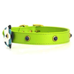 Blue Petal Leather Dog Collar - Green