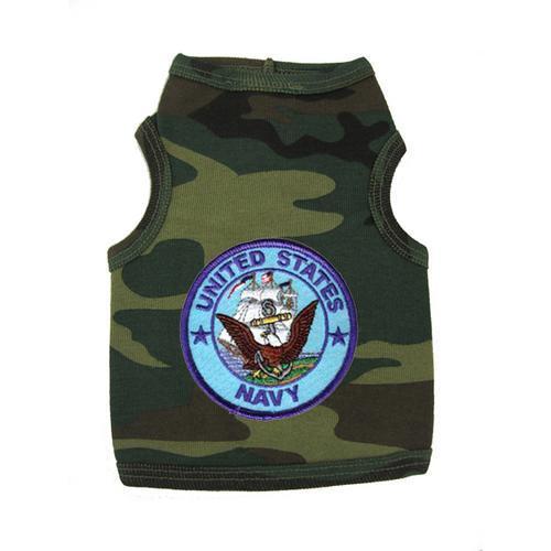 U.S. Navy Crest Dog Tank Top - Camo with Blue Patch