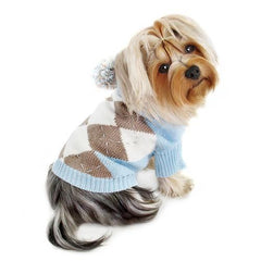 Argyle Pattern Hoodie Dog Sweater from Klippo - Light Blue