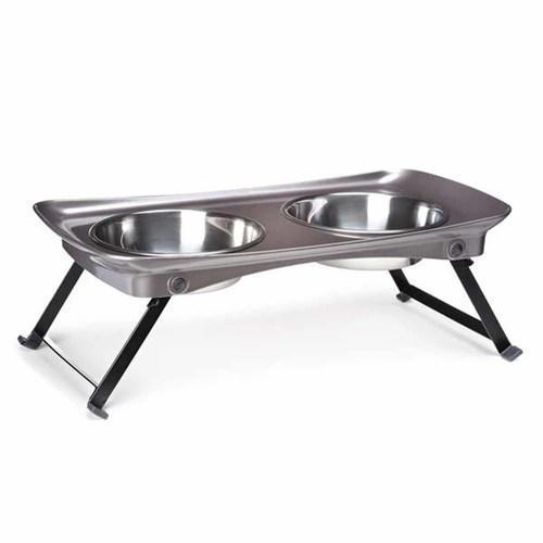 Zack and Zoey Shimmer Melamine Pet Diner - Slate