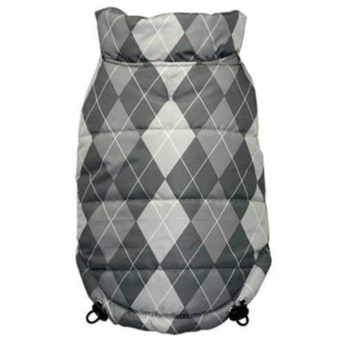 Reversible Puffer Dog Vest by Hip Doggie - Silver Argyle