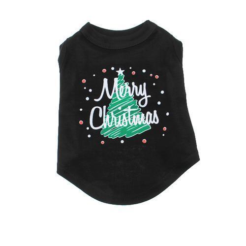 Scribbled Merry Christmas Screenprint Dog Tank Top - Black