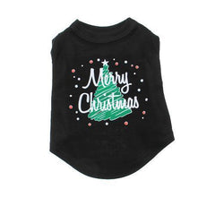 Scribbled Merry Christmas Screenprint Dog Tank Top - Black