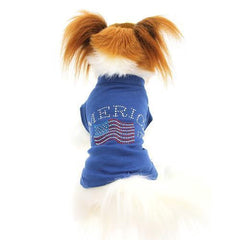 Classic American Rhinestone Dog Tank Top - Blue
