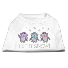 Let it Snow Penguins Rhinestone Dog Shirt - White