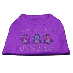 Let it Snow Penguins Rhinestone Dog Shirt - Purple
