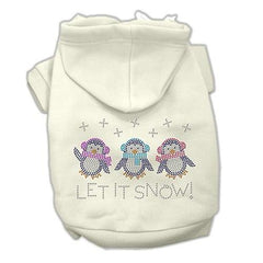 Let it Snow Penguins Rhinestone Dog Hoodie - Cream