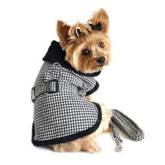 Black and White Classic Houndstooth Dog Harness Coat with Leash