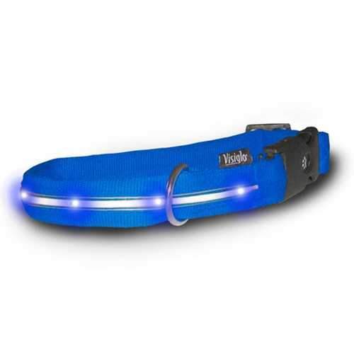 Visiglo Nylon Dog Collar with White LEDs - Blue