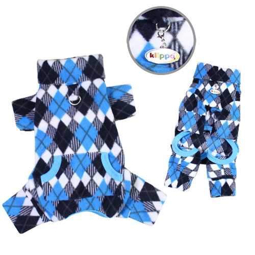 Argyle Fleece Turtleneck Dog Pajamas by Klippo - Black and Blue
