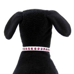 Bright Pink Crystal Puppy White Dog Collar