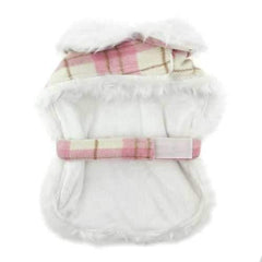 Plaid Fur-Trimmed Dog Harness Coat - Pink and White