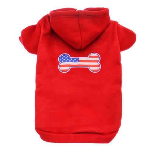 Bone Shaped American Flag Dog Hoodie - Red